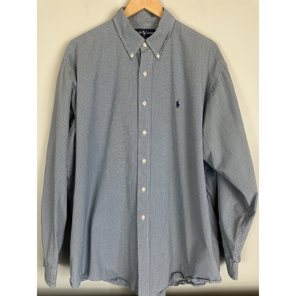 Ralph Lauren Blake Shirt Green Blue Check Button Down Long Sleeve Cotton Pony XL